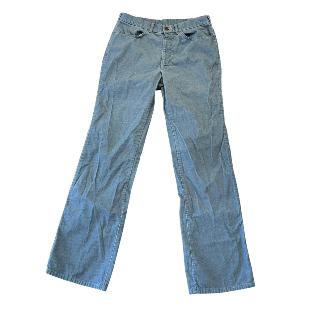 Vintage Corduroy Pants Womens 30X32 Light Blue Boot Cut Pocket Detail Slacks